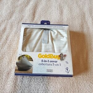 GoldBug 5-in-1 Multi-Use Cover Grey White Striped Nursing Car Seat cover NEW